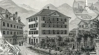 Ein Idyll mitten in Näfels: Dieser Stich ist um das Jahr 1900 entstanden und zeigt die Situation, kurz bevor der Garten des Hotels «Schwert» überbaut worden ist.