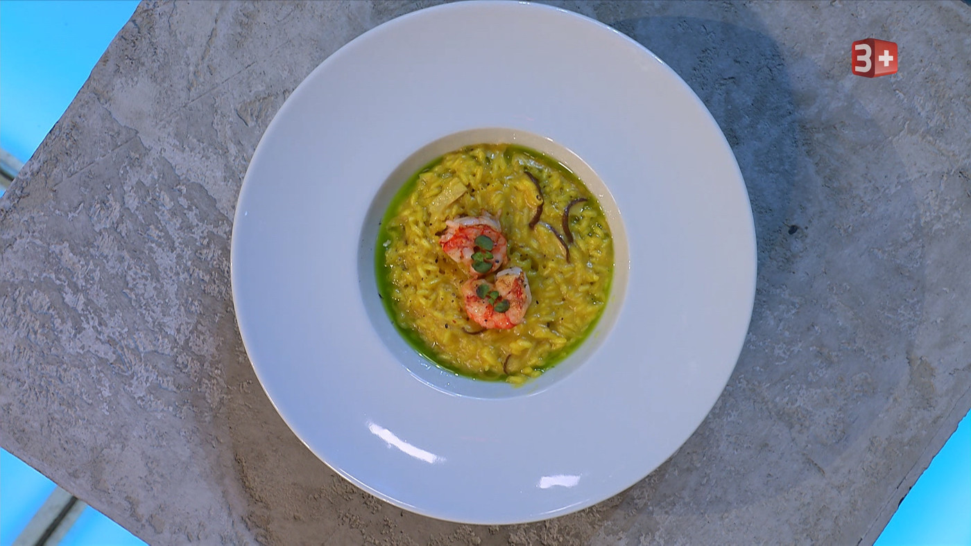 Von der Jury gelobt: Dona Marinkovics Safran-Risotto mit Steinpilzen, Garnelen und Kräuteröl. 